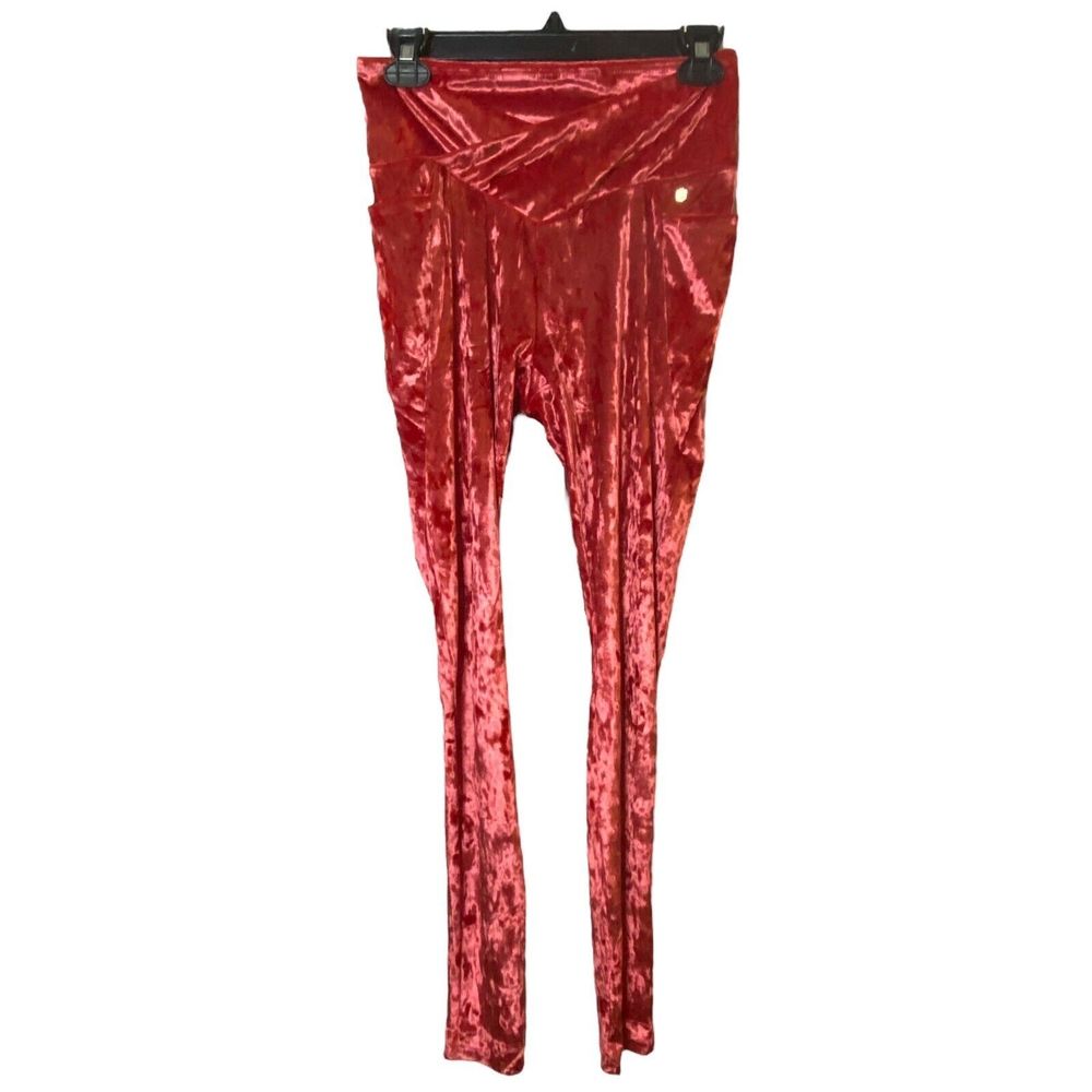 Fabletics High Waisted Crushed Velour Crossover Legging Womens Red Strawberry